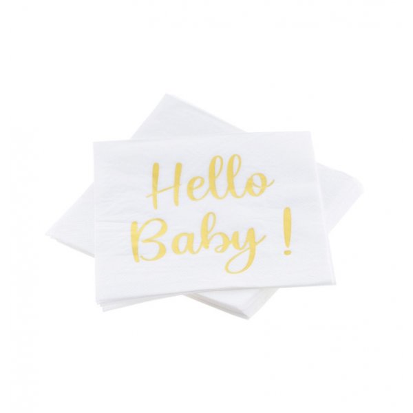 Servietter - Hello Baby - Gull - 20-pakning