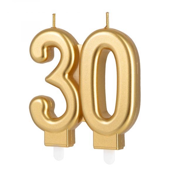 Kakelys/Bursdagslys - 30 - Gull - 7,7 cm