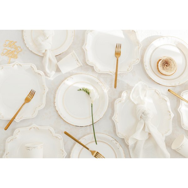 Papirtallerkener med ornamenter - Hvit - 23 cm