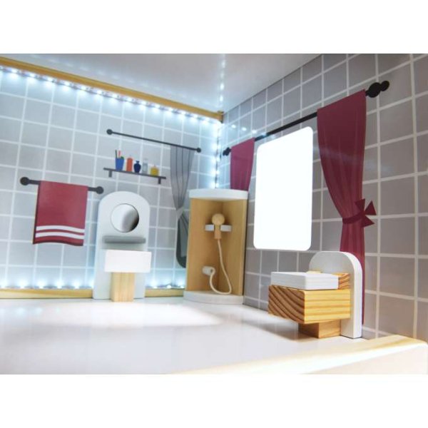 Dukkeskap i MDF med LED-belysning 78 cm hvitt inkludert 16 møbler - Byggesett Dukkeskap i MDF med LED-belysning 78 cm hvitt inkludert 16 møbler - Byggesett