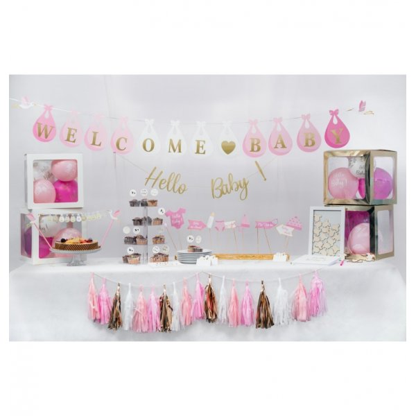 Girlander - Babyshower - Hvit/Lys rosa - Storker Girlander - Babyshower - Hvit/Lys rosa - Storker