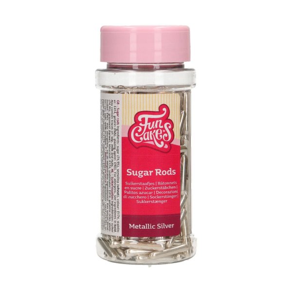 Strøsselpinner XL Metallisk sølv 70 g - FunCakes Strøsselpinner XL Metallisk sølv 70 g - FunCakes