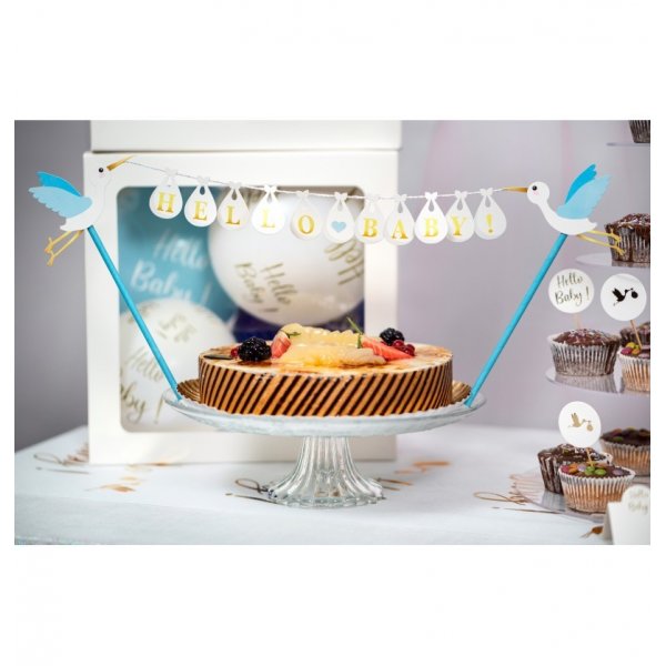 Kaketopper - Stork - Hello Baby - Bl�/Hvit/Gull