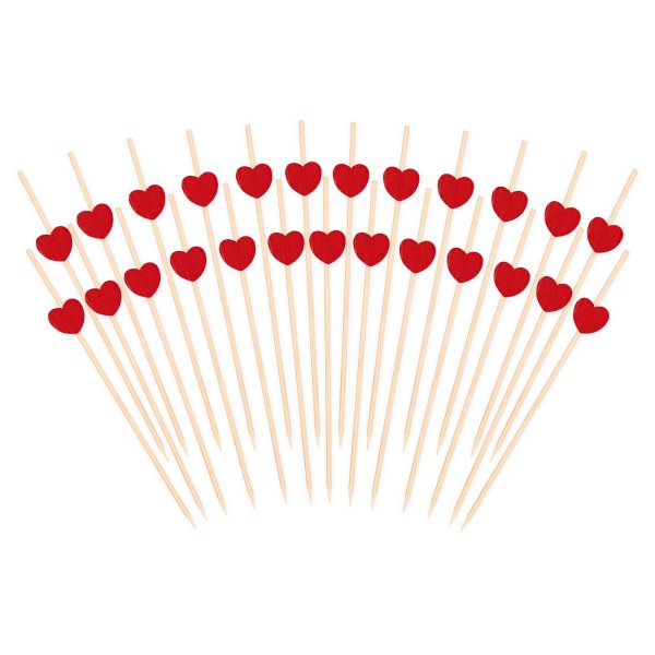 Snackpinner/Drikkepinner - R�de hjerter - 12 cm - 25 stk
