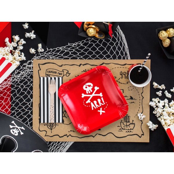 Papirtallerkener - Hei Pirat - Rd - 6-pakning