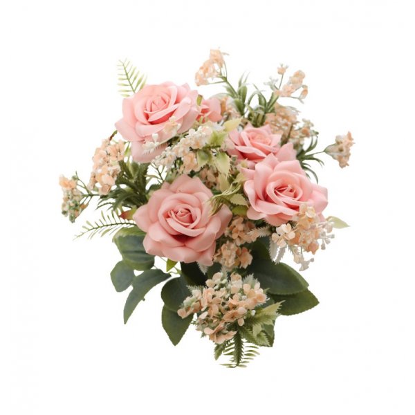 Blomsterbukett - 40 cm - Rosa roser med gr�nne blader