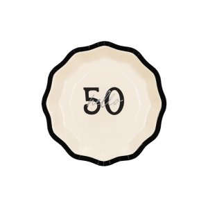 Papptallerkener - "Hello 50" - Svart/Hvit - 18 cm - 6-pakning