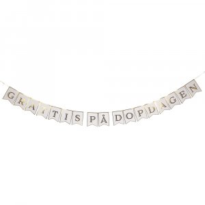 Vimpel - Gratulerer med d�psdagen - Hvit/Gull