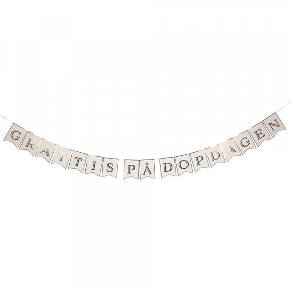 Vimpel - Gratulerer med d�psdagen - Hvit/Gull