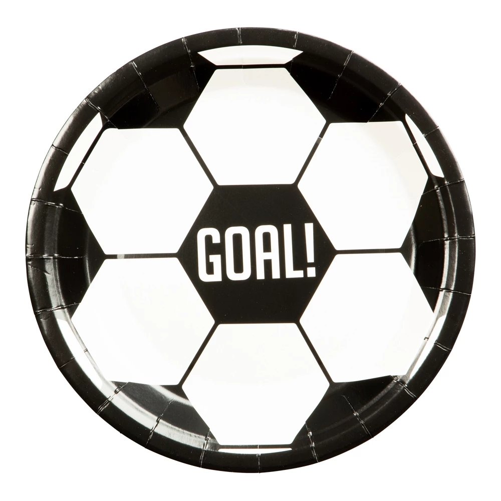 Papirtallerkener - Fotball - 8-pakning - 23 cm - Papirtallerkener til fester