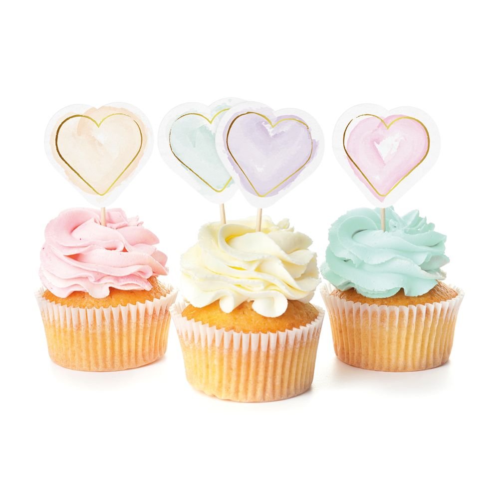 Kakespenner – Akvarellhjerter – 12-pakning – Cake Picks