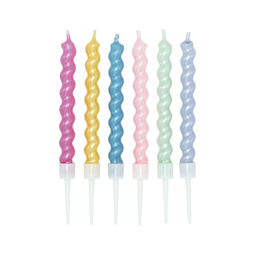 Kakelys – Spiral – Perlemor – 8 cm – 6-pakning – Kakelys, Kakepynt til fester