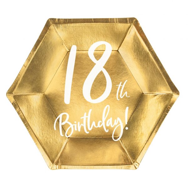 Desserttallerkener - 18-årsdag - Hvit/Gull - 6-pakning Desserttallerkener - 18-årsdag - Hvit/Gull - 6-pakning