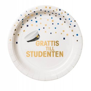 Papirtallerkener - Student - 8-pakning (23 cm) Papirtallerkener - Student - 8-pakning (23 cm)