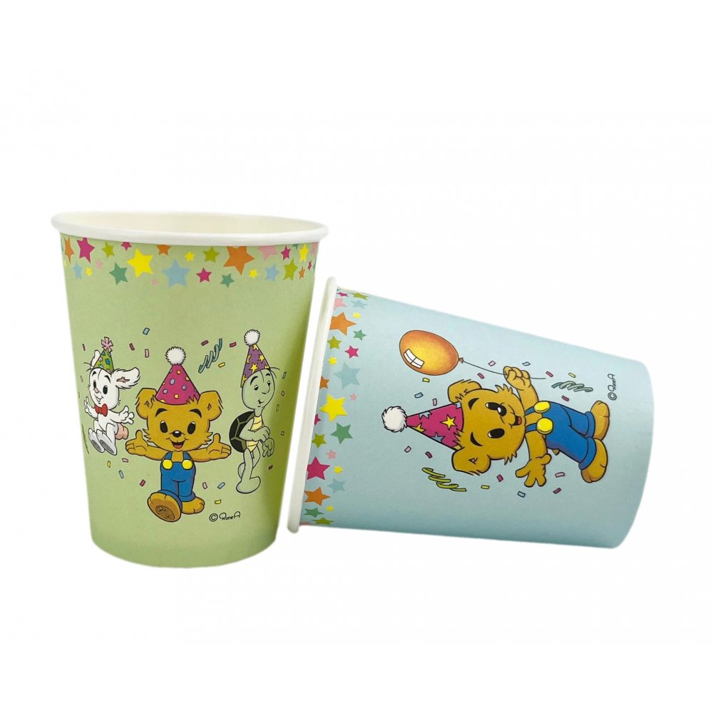 Papirkopper 250ml - 8 stk - Grønn/Blå - Bamse Party - Barnefest