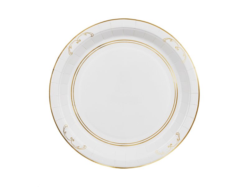 Papirtallerkener med ornamenter – Hvit – 23 cm – Papirtallerkener, Borddekking