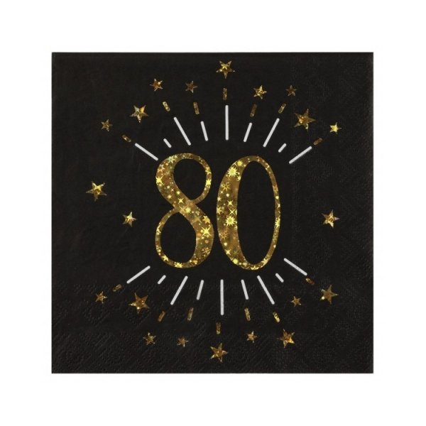 Servietter - 80 år - Svart og gull Servietter - 80 år - Svart og gull
