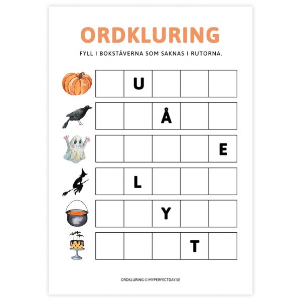 Ordsøk - Fyll inn bokstavene - Halloween Ordsøk - Fyll inn bokstavene - Halloween