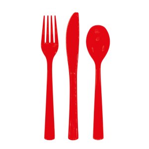 Gjenbrukbart plastbestikk - r�dt - 18-pakning