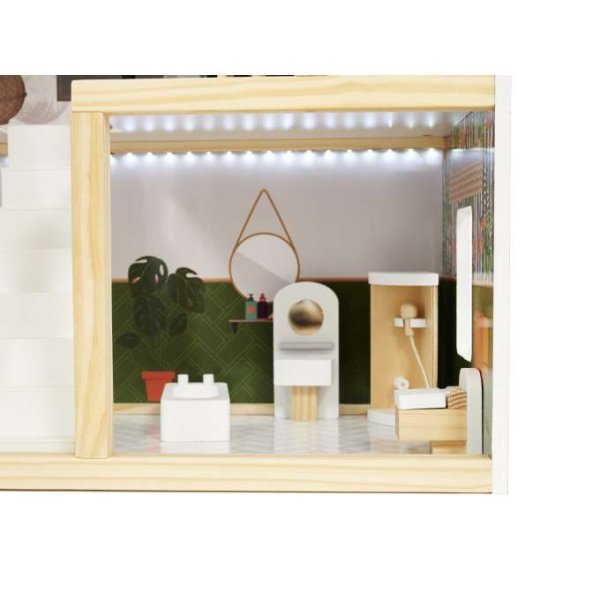 Dukkeskap LULILO FLORO boho med LED-belysning 78 cm tre