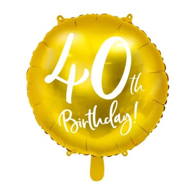 Rund folieballong - Guld - 40th Birthday