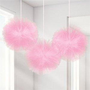 Pomponer - Tyll - Rosa - 3-pakning