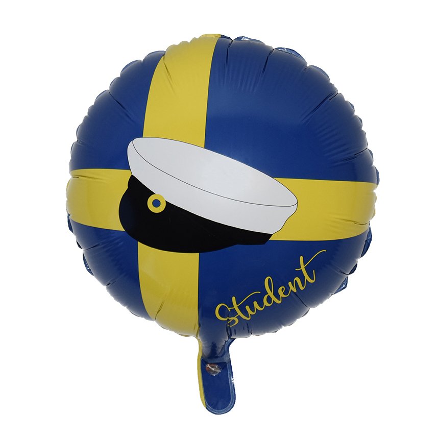 Folieballong - Rund - Blå/Gul - Studentlue - Alle studenter, Student