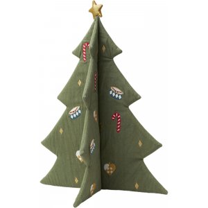 Brodert juletre - Grnt - 40 cm - FABELAB