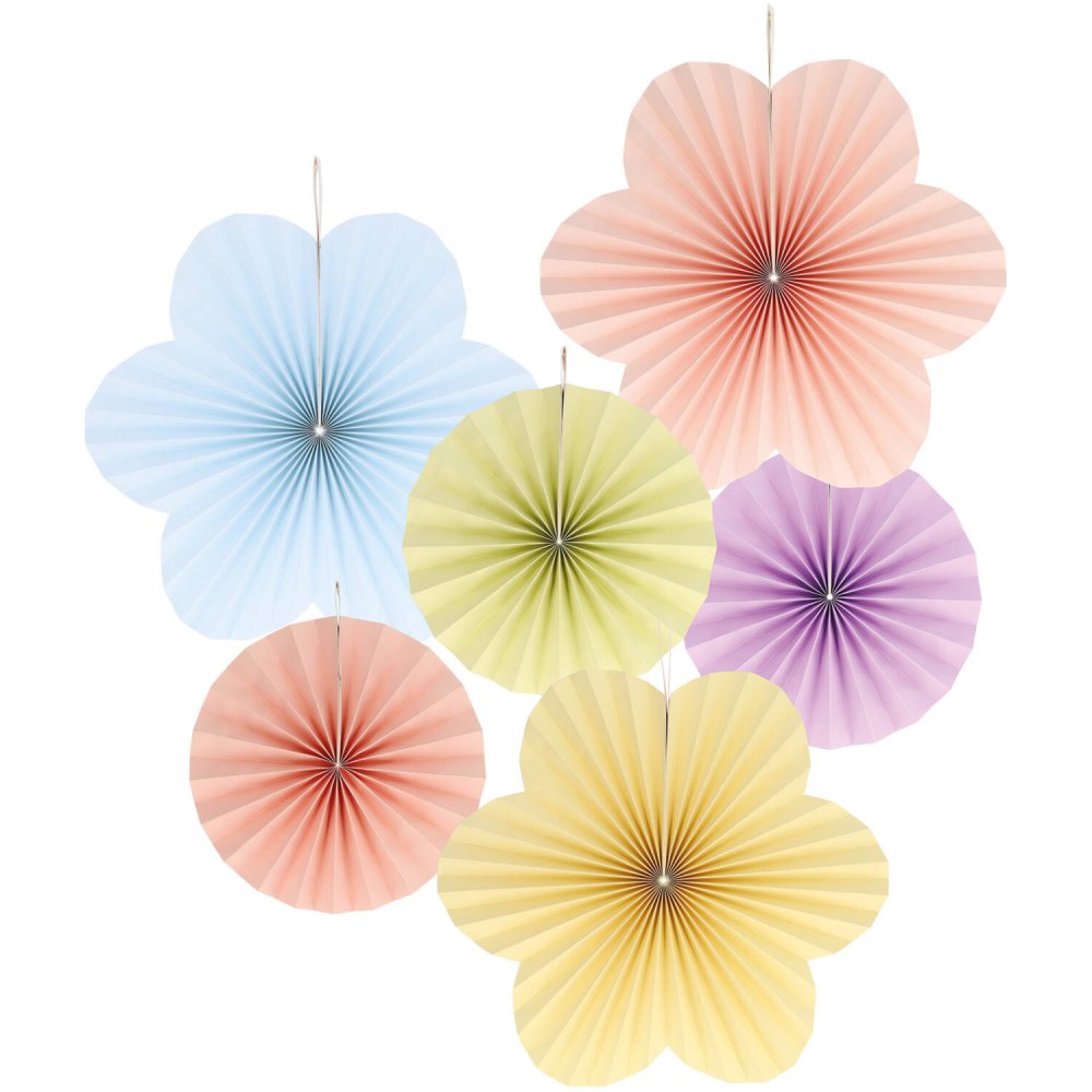 Dekorative rosetter – Pastell – 6 stk. – Festdekorasjoner