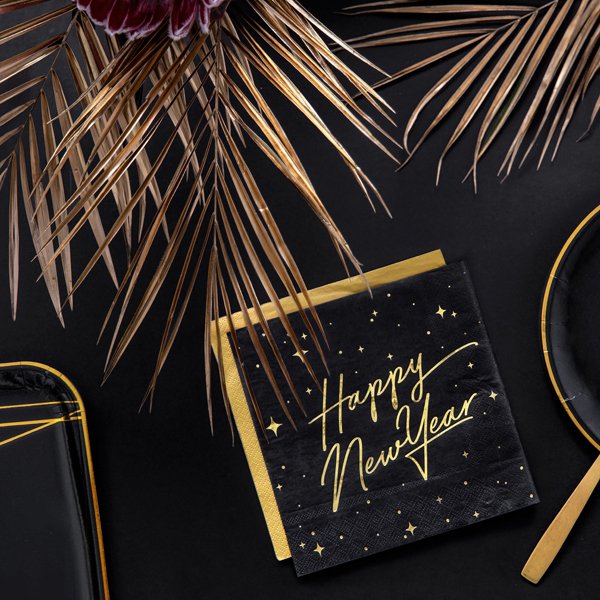 Servietter - Godt nyttår - Svart/Gull - 20-pakning Servietter - Godt nyttår - Svart/Gull - 20-pakning
