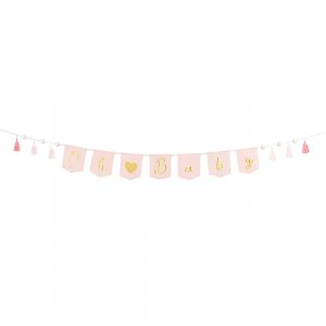 Vimpel med dusker - Oh Baby - Lys rosa/Gull