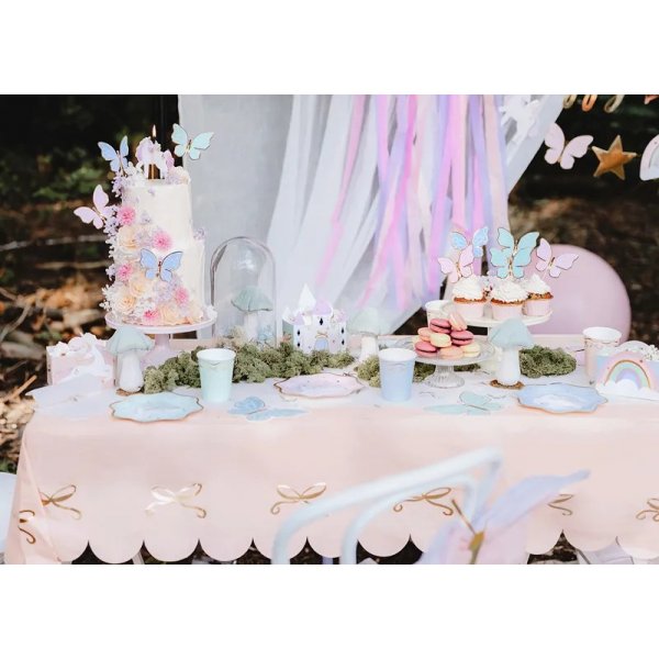 Duk - Papir - Rosa med gullrosetter - 180x120 cm