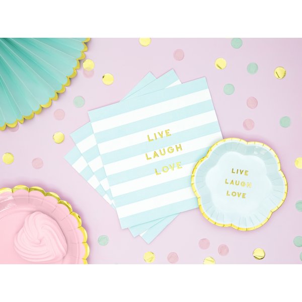 Servietter - Yummy - Live Laugh Love, lyseblå, 33x33cm (1 kartong / 12 stk) (1 stk / 20 stk) Servietter - Yummy - Live Laugh Love, lyseblå, 33x33cm (1 kartong / 12 stk) (1 stk / 20 stk)
