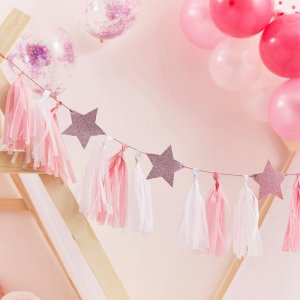 Girlander - Dusker og stjerner - Rosa/Glitter Girlander - Dusker og stjerner - Rosa/Glitter