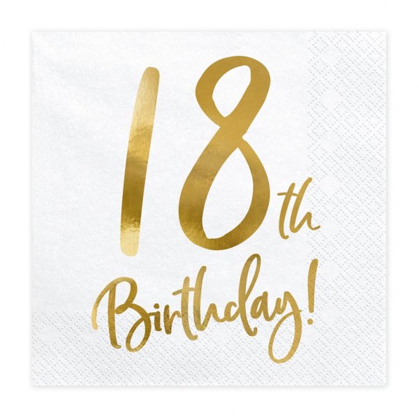 Servietter - 18-årsdag - Hvit/Gull - 20-pakning Servietter - 18-årsdag - Hvit/Gull - 20-pakning