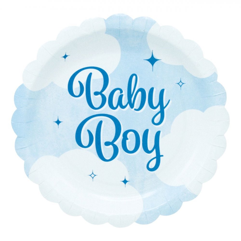 Papirtallerkener Baby Boy 19 cm – 8-pakning – Papirtallerkener til babyshower, Babyshower-borddekking, Baby Shower