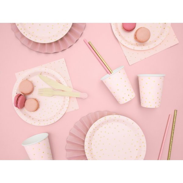 Desserttallerkener - Lys rosa - Prikkete gull