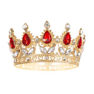 Kaketopper - Krone - Gull med rde og slvkrystaller