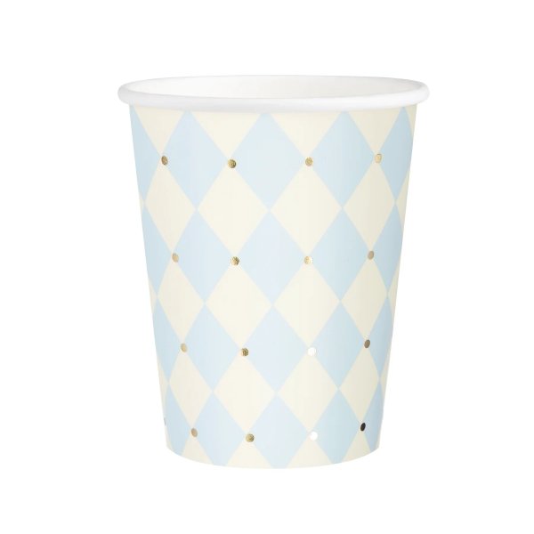 Papirkopper - Rutete - Bl�/Gull - 10-pakning