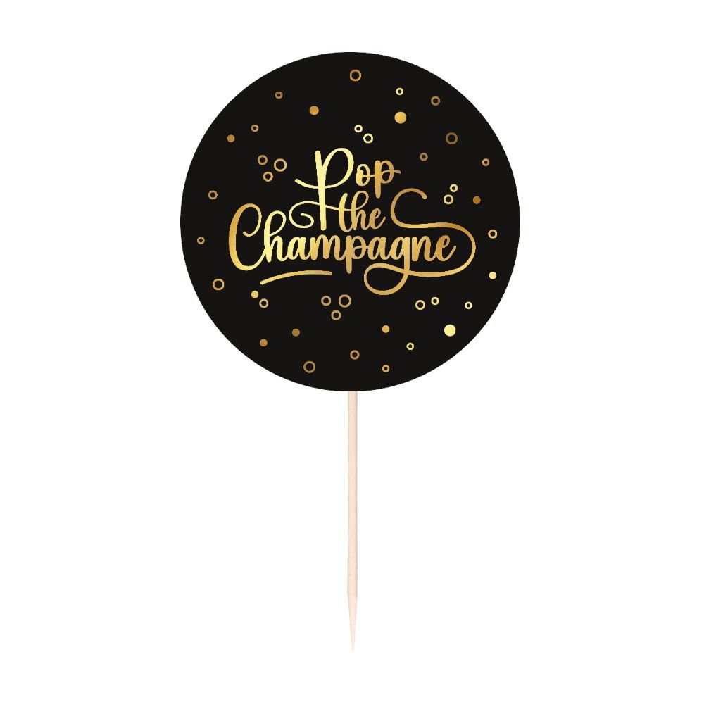 Festvalg – Pop the Champagne – Svart – 25-pakning – Cake Picks