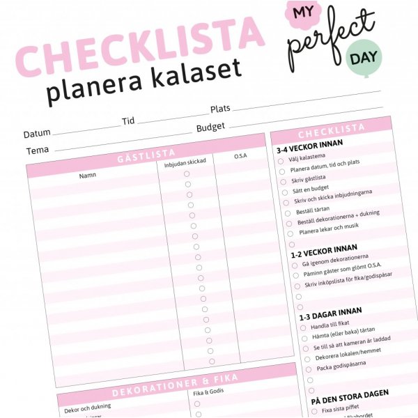 Sjekkliste - Fest Sjekkliste - Fest