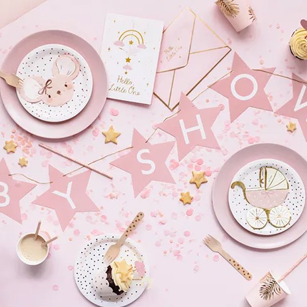 Servietter - Barnevogn - Lys rosa/gull - 20-pakning