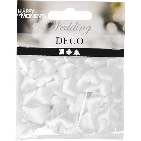 Satenghjerter - hvite - 10+20 mm - 70 stk