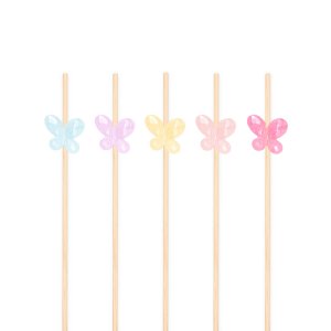 Snackpinner/Drikkepinner - Sommerfugler Pastell - 12 cm - 25 stk