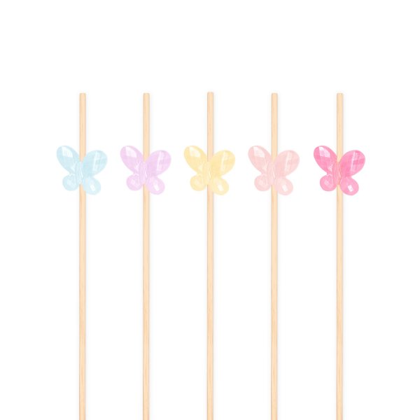 Snackpinner/Drikkepinner - Sommerfugler Pastell - 12 cm - 25 stk