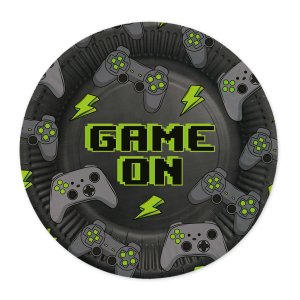 Papptallerkener - Game On - 23 cm - 8 stk Papptallerkener - Game On - 23 cm - 8 stk