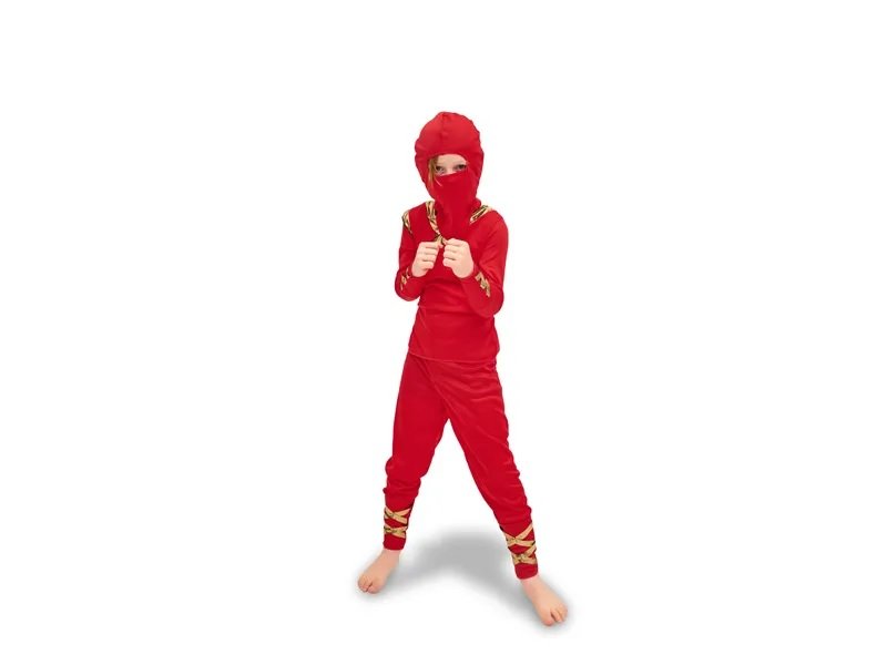 Ninja Rød – Kostyme – 116-128 cm (5-8 år) – Halloween-kostyme, Halloween