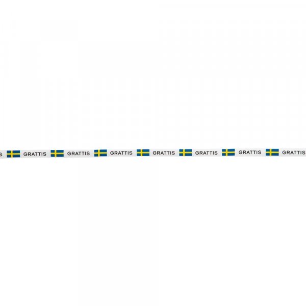 Silkebånd - Sverige - Hvitt med svensk flagg - 5m Silkebånd - Sverige - Hvitt med svensk flagg - 5m