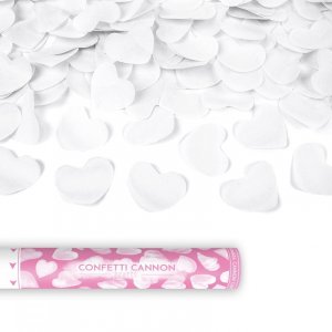 Konfettikanon - 40 cm - Hvite hjerter