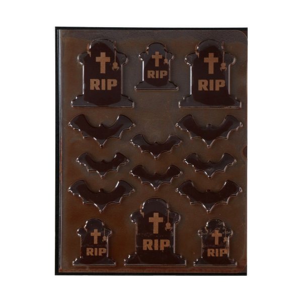 Sjokoladedekorasjon gravstein Halloween - 12-pakning Sjokoladedekorasjon gravstein Halloween - 12-pakning